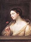 Guido Paintings - Girl with a Rose by Guido Reni